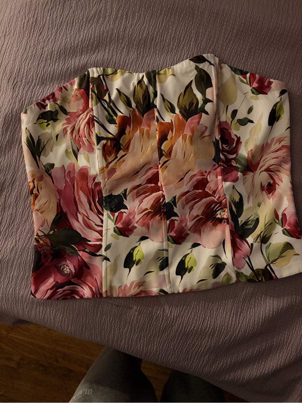 Fashion Nova Floral Strapless Skirt in White, Pink, Green
